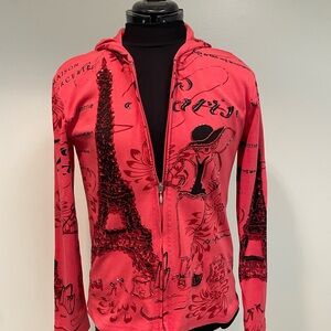 KEREN hart Rose-Red Eiffel Tower/Paris Zip-Up Hoodie